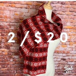 Vintage Soft Red Black and White Nordic Snowflake Holiday Scarf